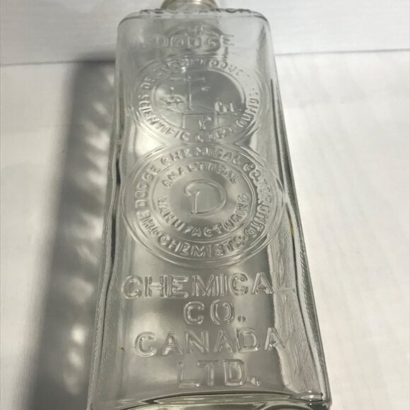 Vtg Dodge Chemical Co Embalming Glass Bottle Clear Embossed Measurements Canada - Picture 14 of 16